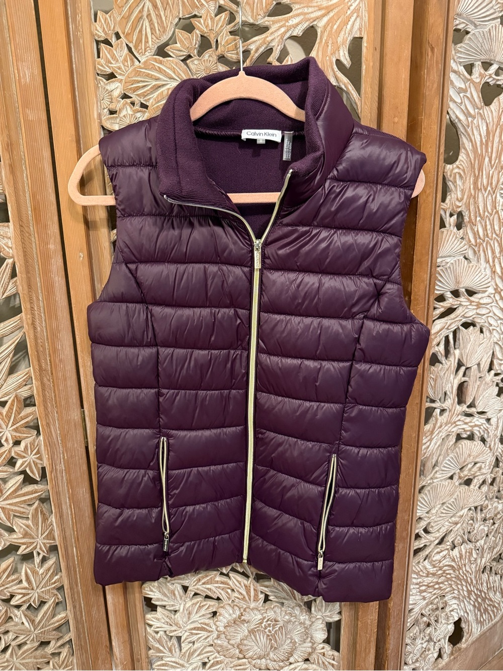 Calvin Klein Quilted Puffer Vest in Deep Plum